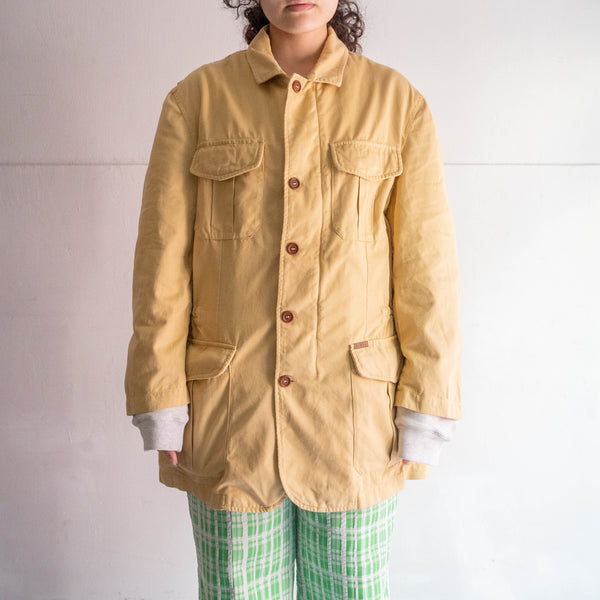 around 1990s yellow beige color 4 pockets jacket -hunting like-