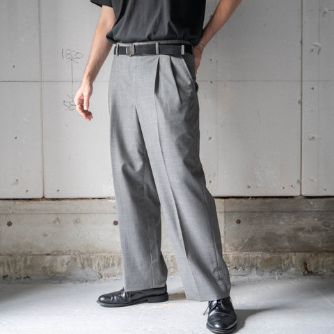 1990s Japan vintage gray color striped wool  two tuck slacks -light weight-