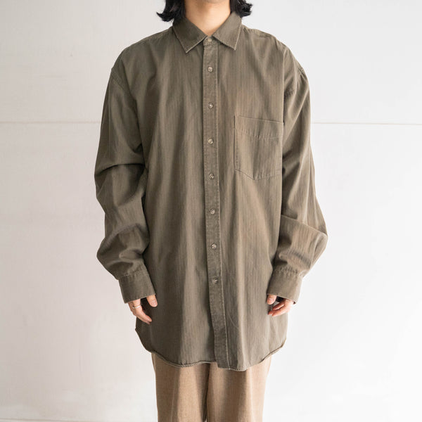 around 1990s khaki color herringbone button down shirt