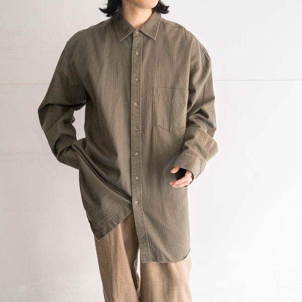 around 1990s khaki color herringbone button down shirt