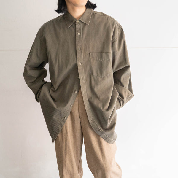 around 1990s khaki color herringbone button down shirt