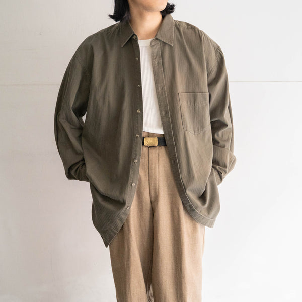 around 1990s khaki color herringbone button down shirt