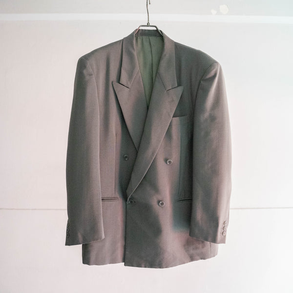 1980s Japan vintage gray green double breasted tailored jacket