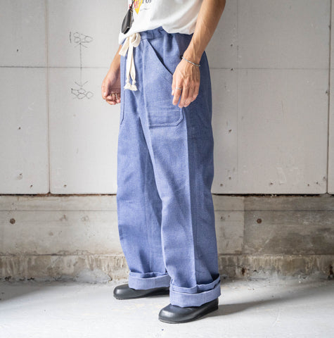 around 1980s Swiss navy color denim work pants -waist code remake- 'dead stock'