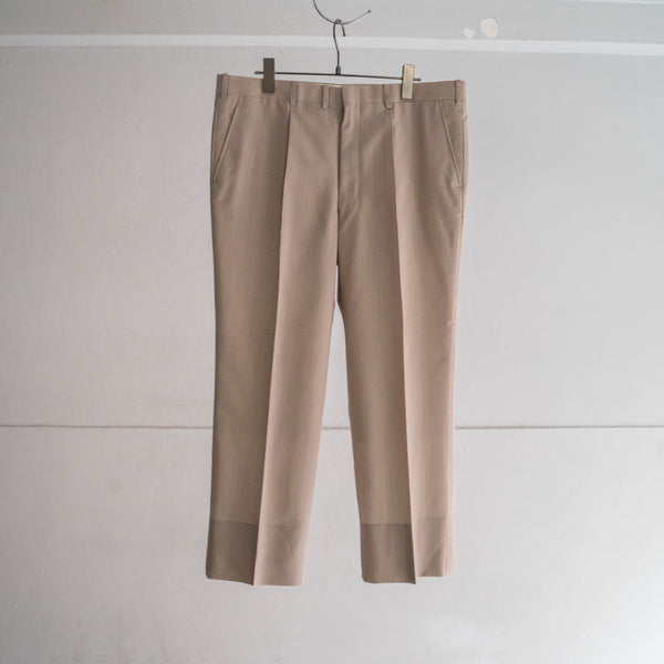 around 1980s Japan vintage light beige wool × poly stripe slacks -light weight-