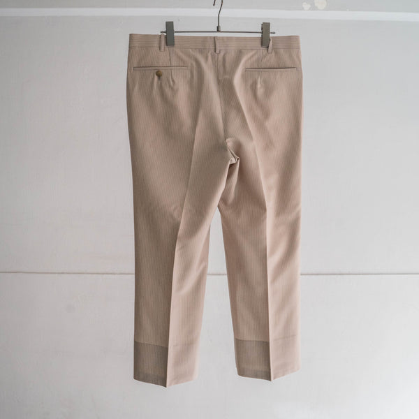 around 1980s Japan vintage light beige wool × poly stripe slacks -light weight-