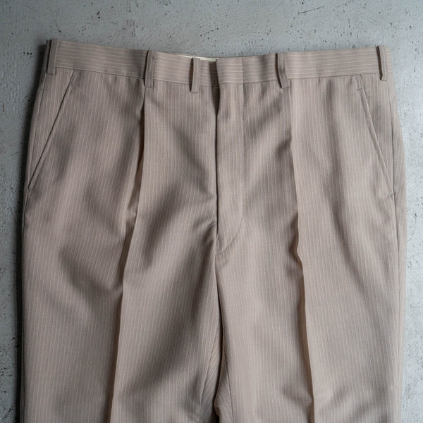around 1980s Japan vintage light beige wool × poly stripe slacks -light weight-