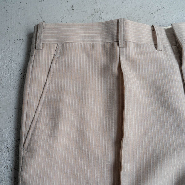 around 1980s Japan vintage light beige wool × poly stripe slacks -light weight-