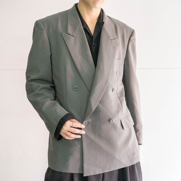 1980s Japan vintage gray green double breasted tailored jacket