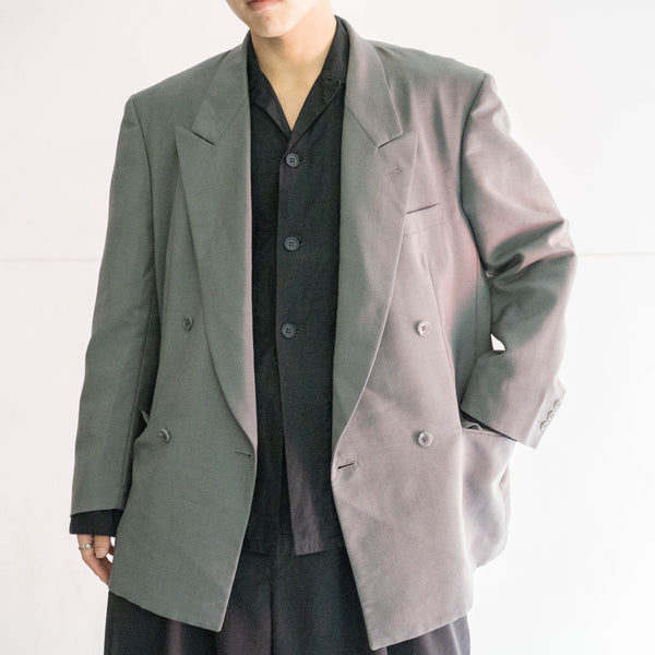 1980s Japan vintage gray green double breasted tailored jacket