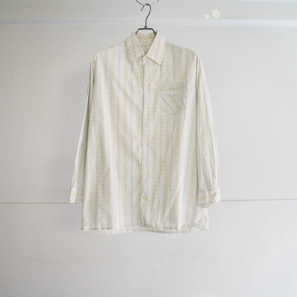 1980s Europe white × olive all over pattern l/s shirt