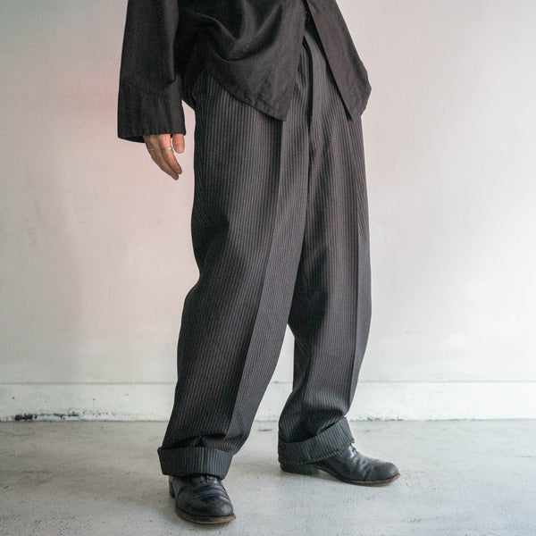 1970s Japan vintage black striped 2 tuck wool pants