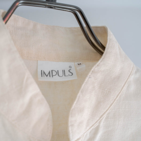 1990s ivory silk 100 stand collar l/s shirt