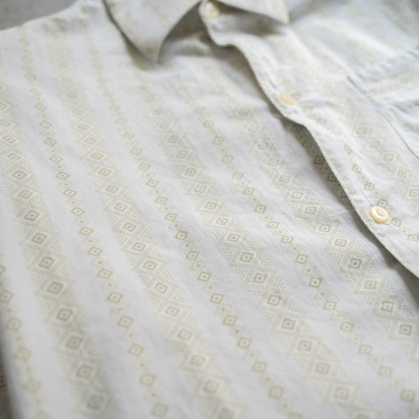 1980s Europe white × olive all over pattern l/s shirt