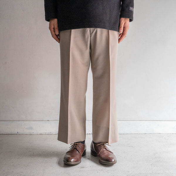 around 1980s Japan vintage light beige wool × poly stripe slacks -light weight-