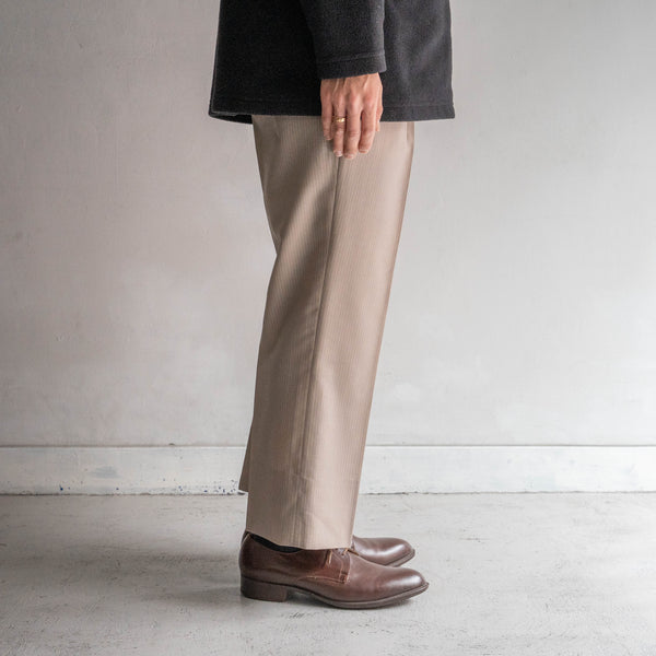 around 1980s Japan vintage light beige wool × poly stripe slacks -light weight-
