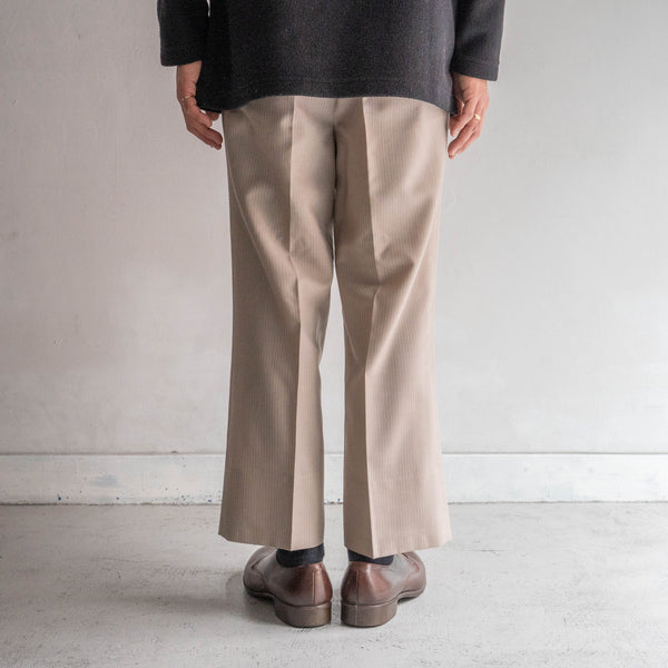 around 1980s Japan vintage light beige wool × poly stripe slacks -light weight-