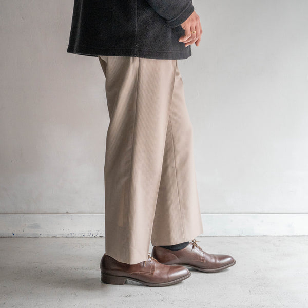 around 1980s Japan vintage light beige wool × poly stripe slacks -light weight-