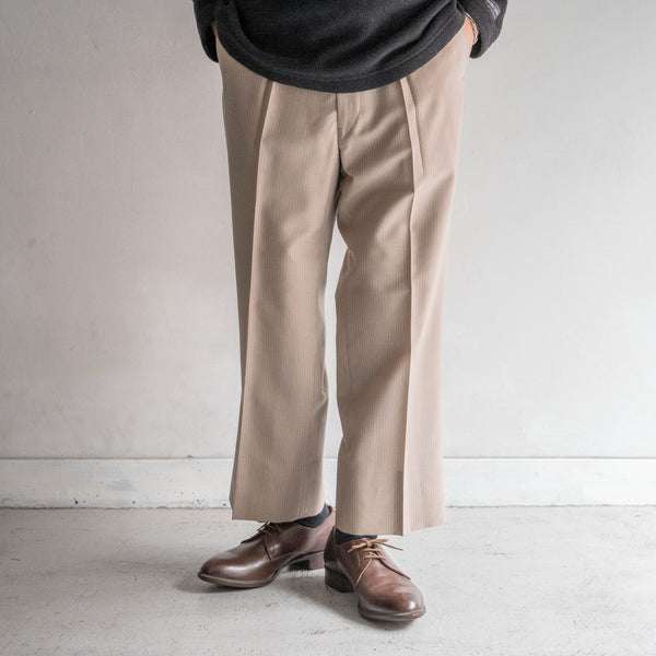 around 1980s Japan vintage light beige wool × poly stripe slacks -light weight-