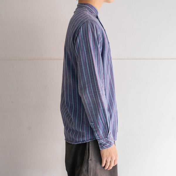1980-90s Europe blue × red stripe shirt -strange front design-