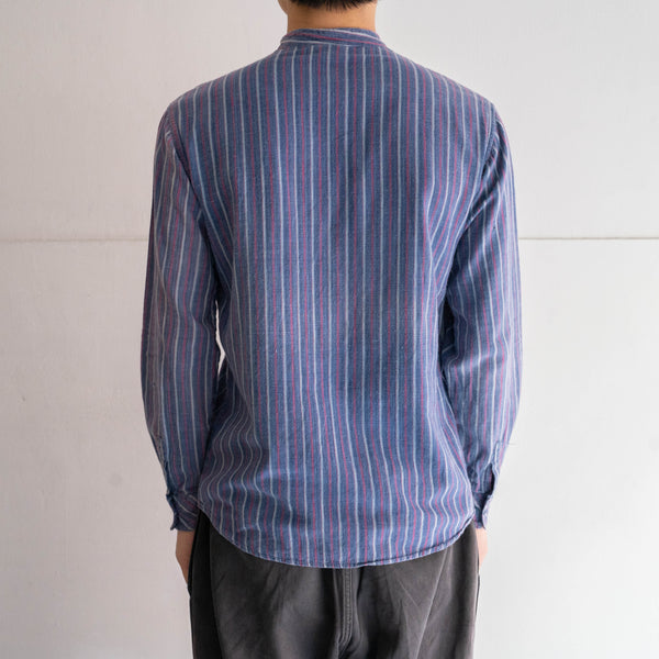 1980-90s Europe blue × red stripe shirt -strange front design-