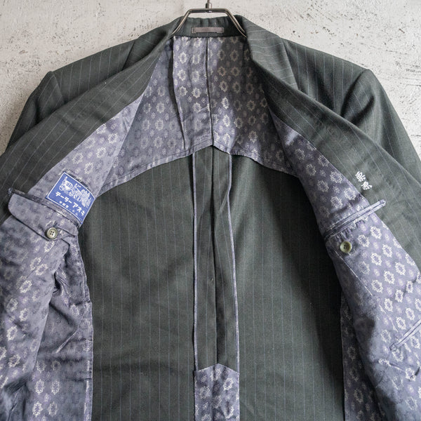 1970s Japan vintage gray green striped set up