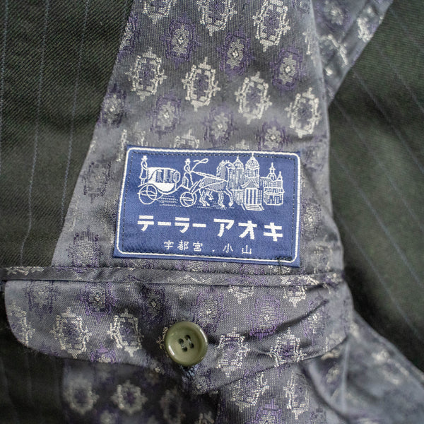 1970s Japan vintage gray green striped set up