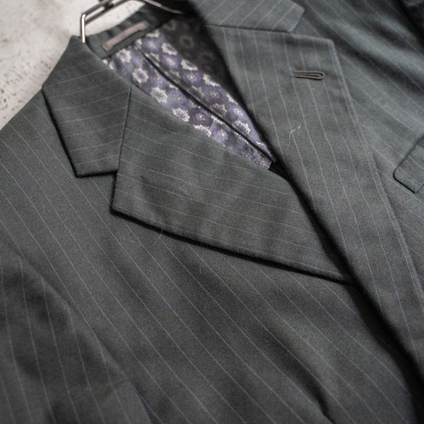 1970s Japan vintage gray green striped set up