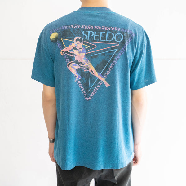 around1990s 'SPEEDO' dark blue design T-shirt -single stitch- "made in USA"