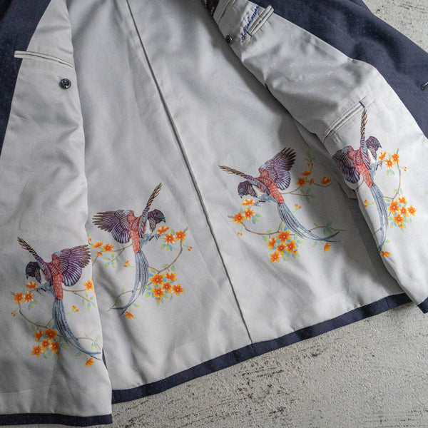 1970s Japan vintage navy all over pattern double breasted set up