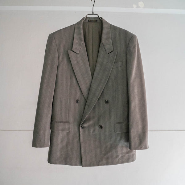 1990s Japan vintage gray striped double breasted tailored jacket