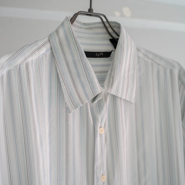 1990s white × blue striped s/s shirt -remake-