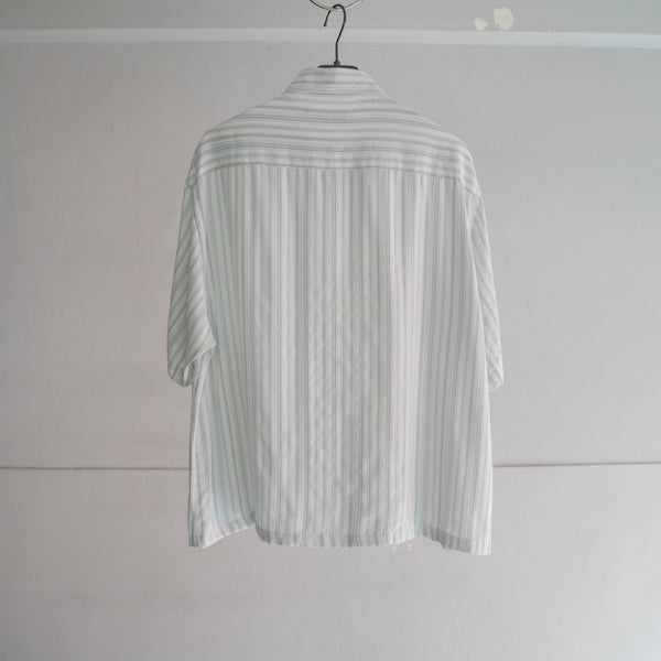 1990s white × blue striped s/s shirt -remake-