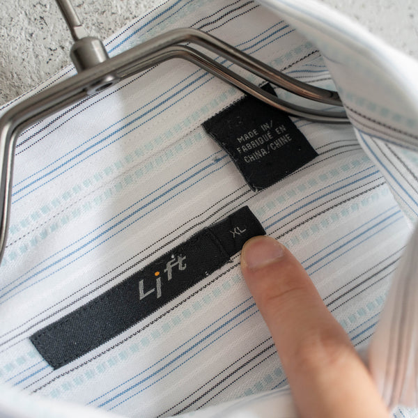 1990s white × blue striped s/s shirt -remake-