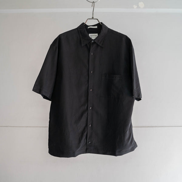 1990s black rayon × poly s/s shirt -remake-