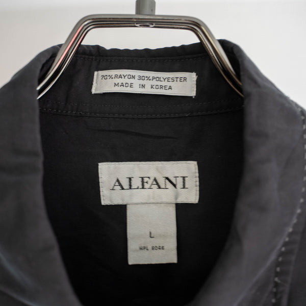 1990s black rayon × poly s/s shirt -remake-