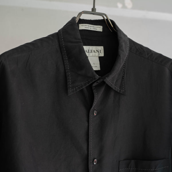 1990s black rayon × poly s/s shirt -remake-