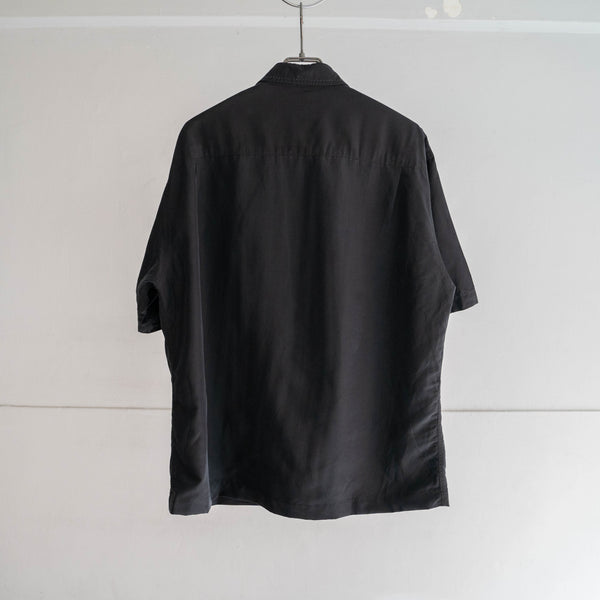 1990s black rayon × poly s/s shirt -remake-