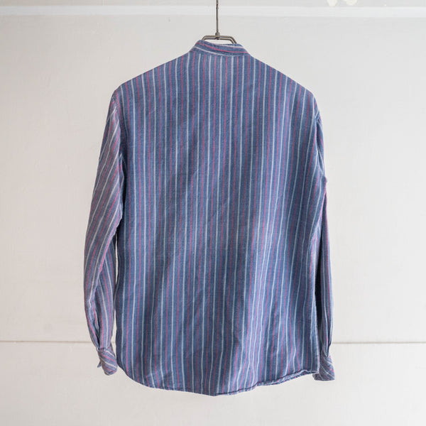 1980-90s Europe blue × red stripe shirt -strange front design-