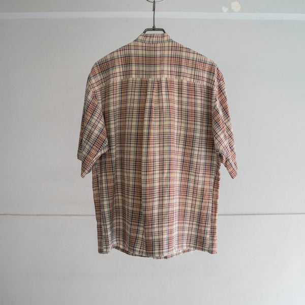 1990s multi check stand collar s/s shirt -remake-