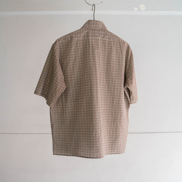 1970-80s brown based all over pattern s/s shirt -remake-