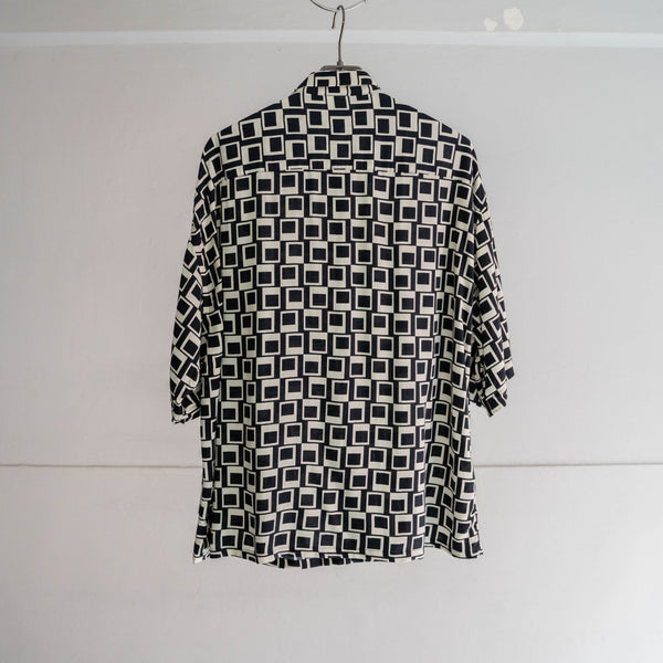 1990s black × white rayon 100 design s/s shirt -remake-