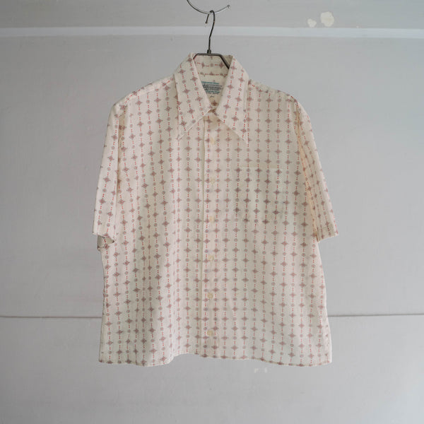 1970-80s white × red all over pattern s/s shirt -remake-