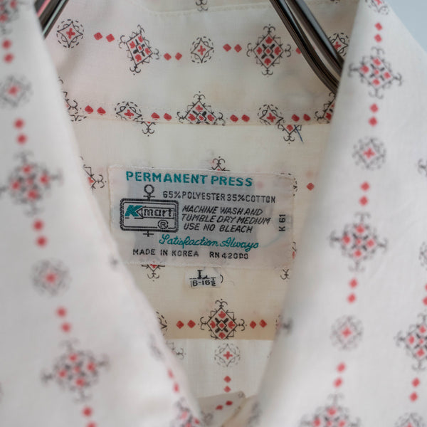 1970-80s white × red all over pattern s/s shirt -remake-