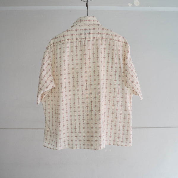1970-80s white × red all over pattern s/s shirt -remake-
