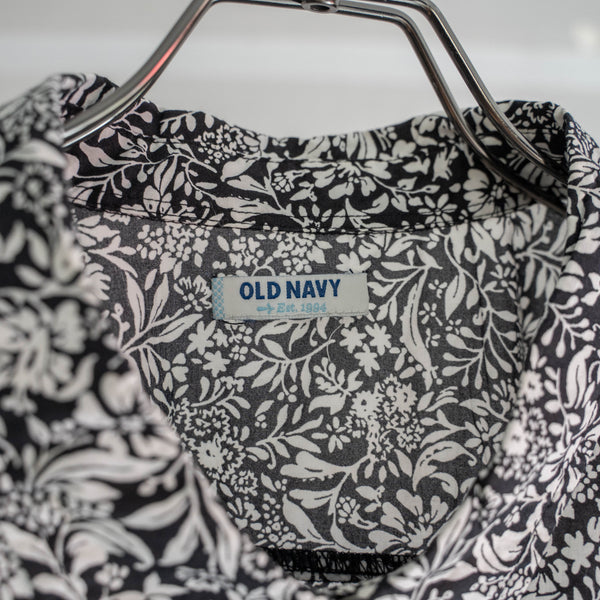 2000s OLD NAVY black × white aloha l/s shirt