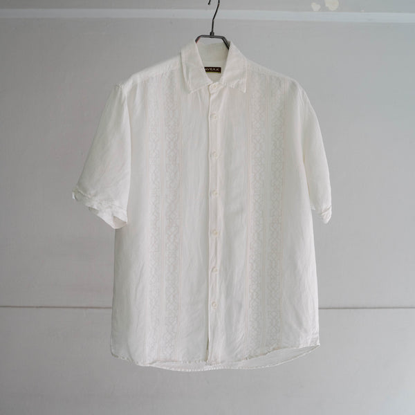 1990s white linen × rayon cuba s/s shirt