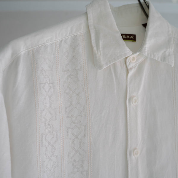 1990s white linen × rayon cuba s/s shirt