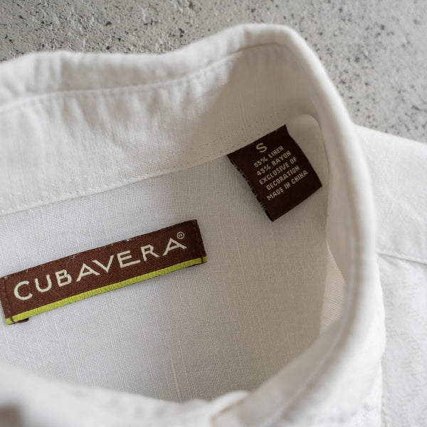 1990s white linen × rayon cuba s/s shirt