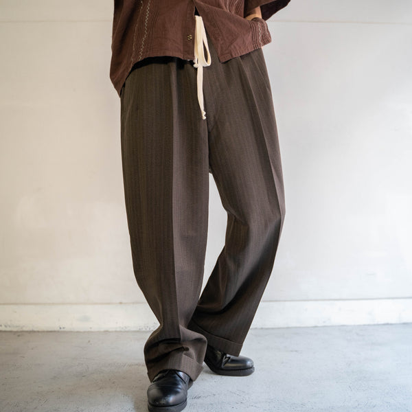1980s Japan vintage brown stripe slacks -waist remake-